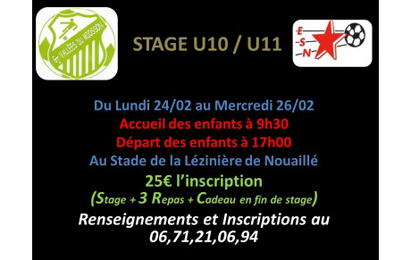STAGE U10 / U11 les 24/25 et 26 FEVRIER 2020